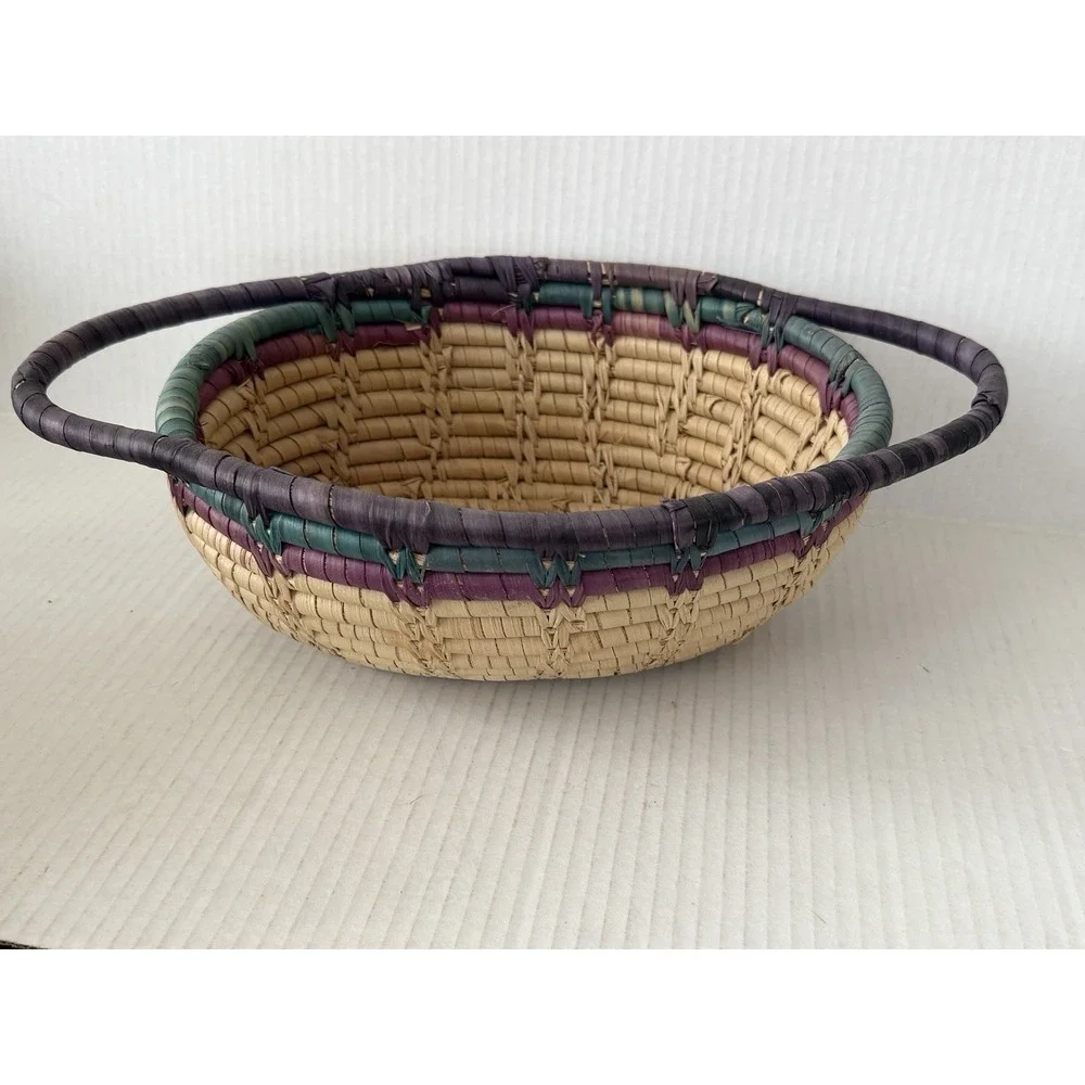 Vintage Handwoven Coiled Basket Set Boho Rustic Woven Decorative Bowls